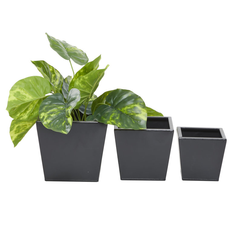 Ensemble de 3 boîtes à fleurs en métal, Noir, H 6,95 po x l 7,75 po x P 7,85 po