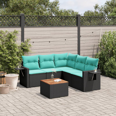 Ensemble de canapés de patio 6 pièces avec coussins en rotin noir pour l'extérieur