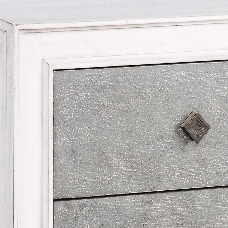 Table de chevet 2 chambres - Gris rustique et blanc, doublé de feutre, accès facile aux meubles blancs patinés avec compartiment doublé à fermeture facile