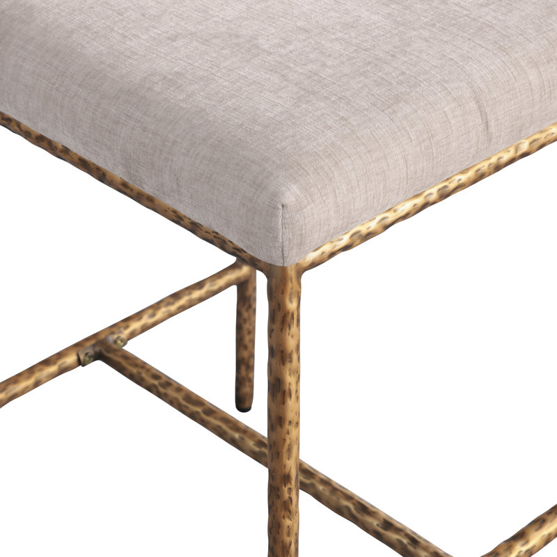 Tabouret de comptoir rembourré Reeves, Or brossé, Tissu chenille beige