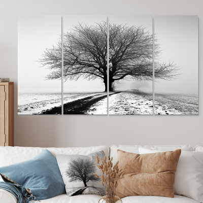 Arbre de neige unique paysage d'hiver - ensemble de décoration murale arbre monochrome 4 pièces