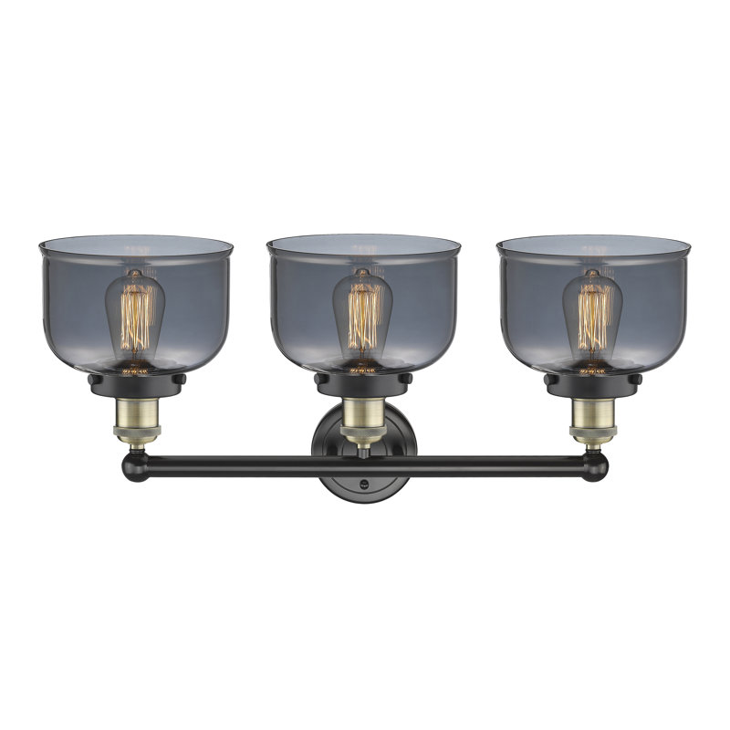 Éclairage pour meuble-lavabo à 3 lumières à intensité variable Raykwan, Laiton antique noir, Plaqué couleur fumée