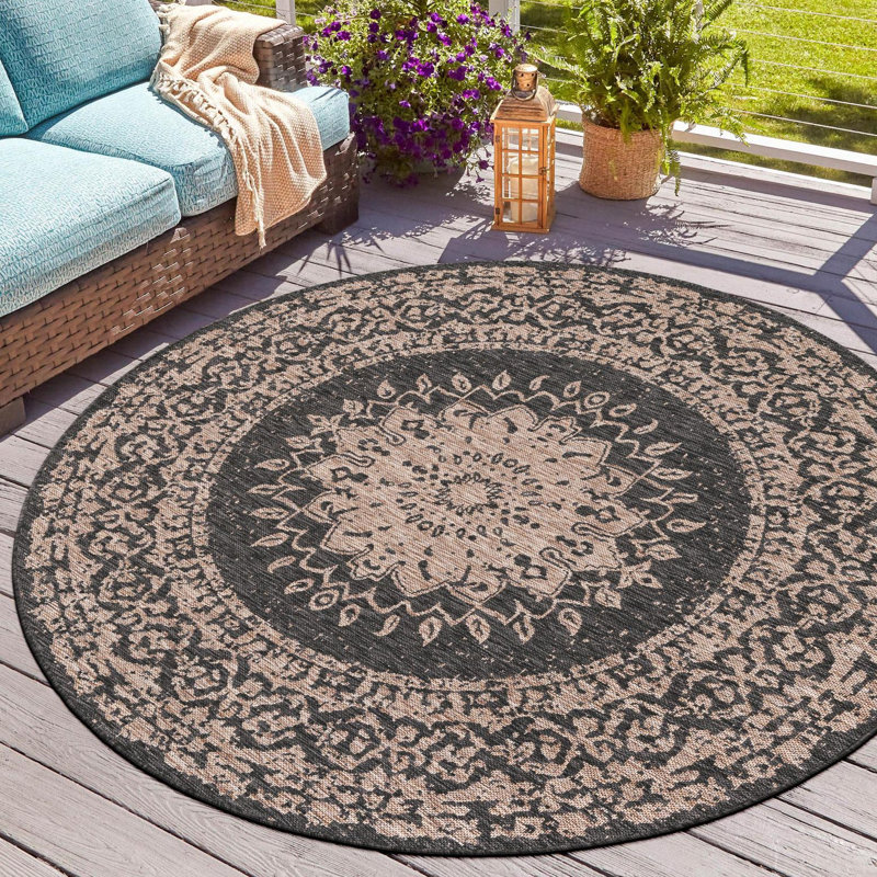 Tapis intérieur / extérieur Ornate Lamotte, Rond 7 pi 10 po