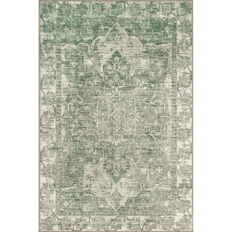 Tapis décoratif vert à motif traditionnel Green, Sous-tapis rectangulaire de 3 pi 3 po x 4 pi 11 po