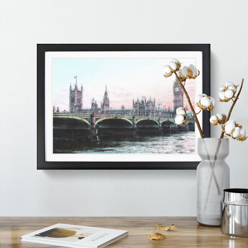 Houses of Parliament and Big Ben - Picture Frame Painting Print, 24cm H x 33cm W x 2cm D, Black Framed
