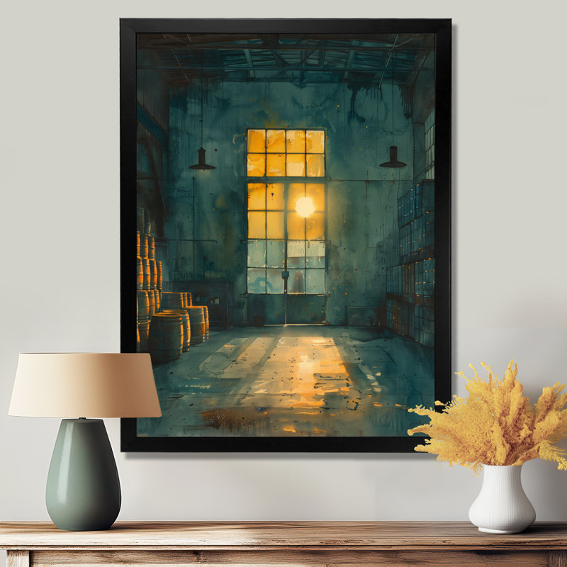 Toile commerciale verte et jaune - Warehouse, art mural, Toile tendue, H 34 po x l 44 po