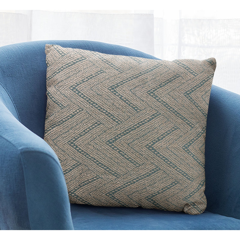 Triangles Linen Blend Geometric Indoor / Outdoor Pillow Cover & Insert, Blue Green, Square 16"