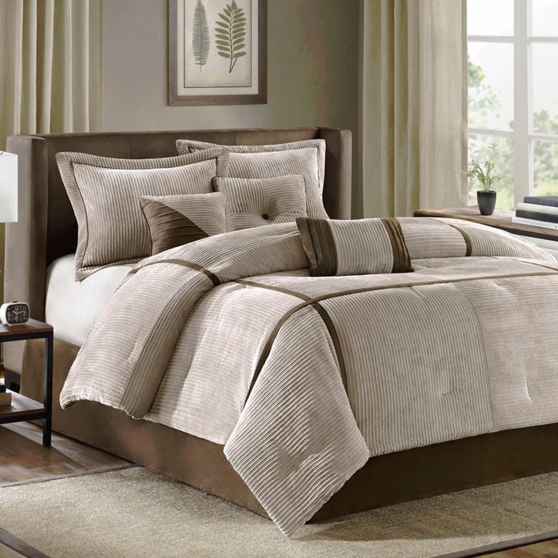 7 Piece Micro Corduroy Comforter Set Taupe King, King Comforter + 6 Additional Pieces