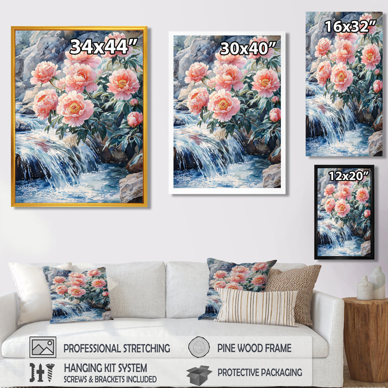 Arcadia - reproduction d'art sur toile florale, Reproduction encadrée d'une seule photo, Noir, noir, noir, noir