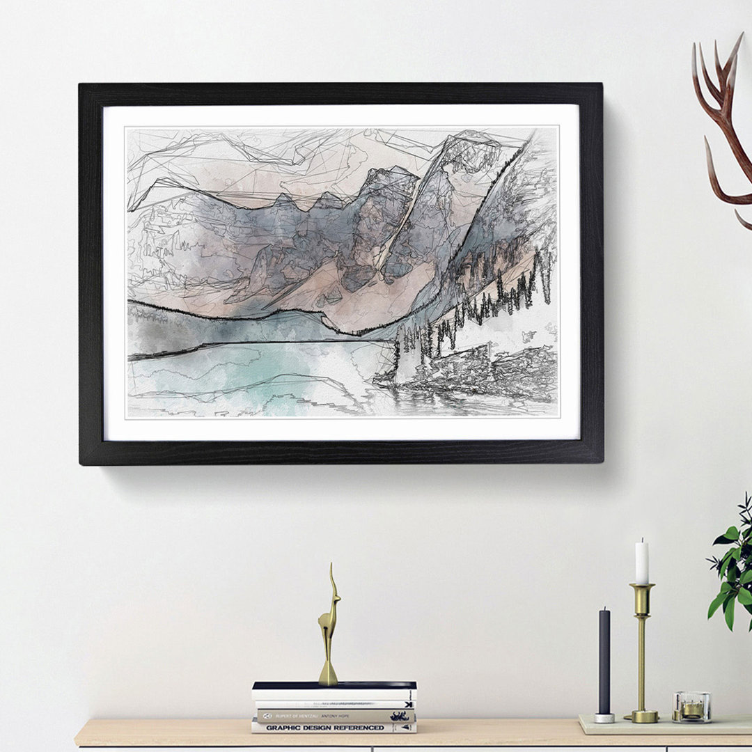 Mountains by Lake Moraine Canada in Abstract - Framed Print