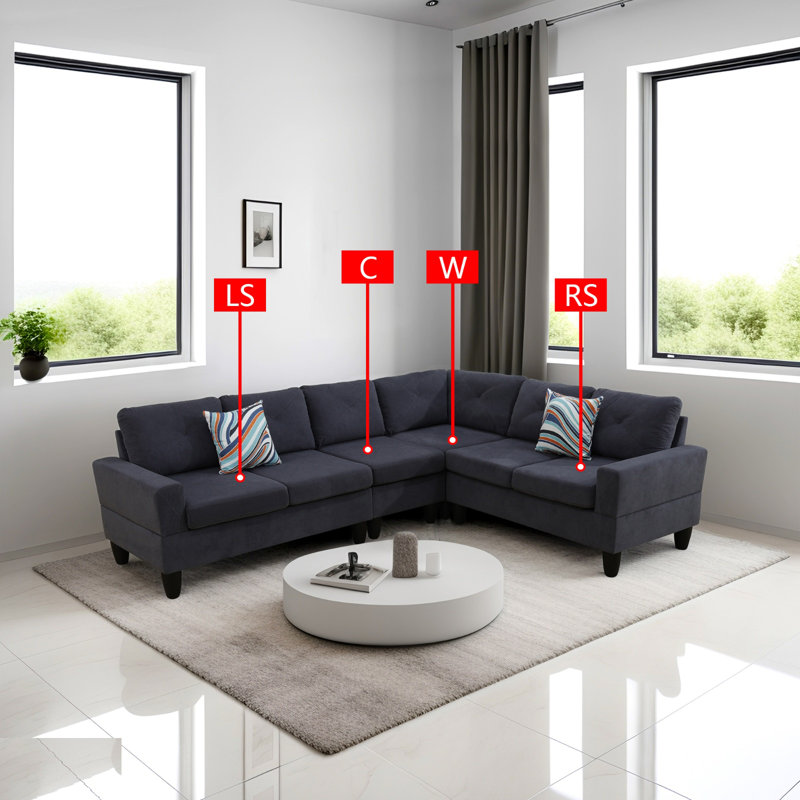 Canapé modulaire 4 pièces Gwenetta, Noir, Velours gris