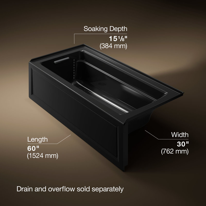 Archer® 66" X 32" Alcove Bath with Bask® Heated Surface, Integral Apron, Integral Flange, and Right-Hand Drain, Left, Black
