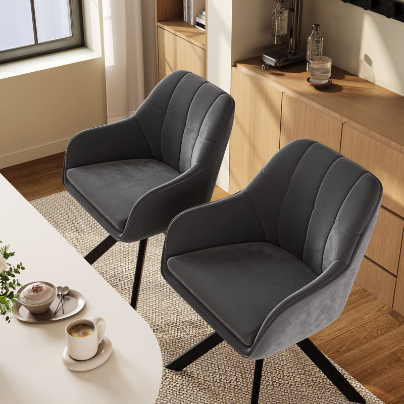 51cm H Upholstered Arm Dining Chair, Dark Grey, Velvet