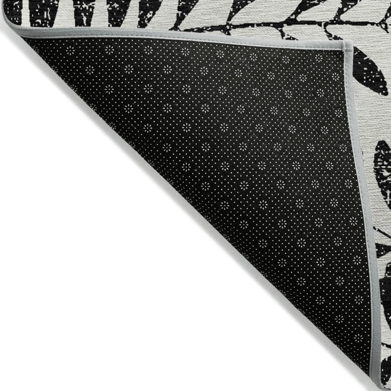 3' X 5' Black And Ivory Floral Washable Indoor Outdoor Area Rug