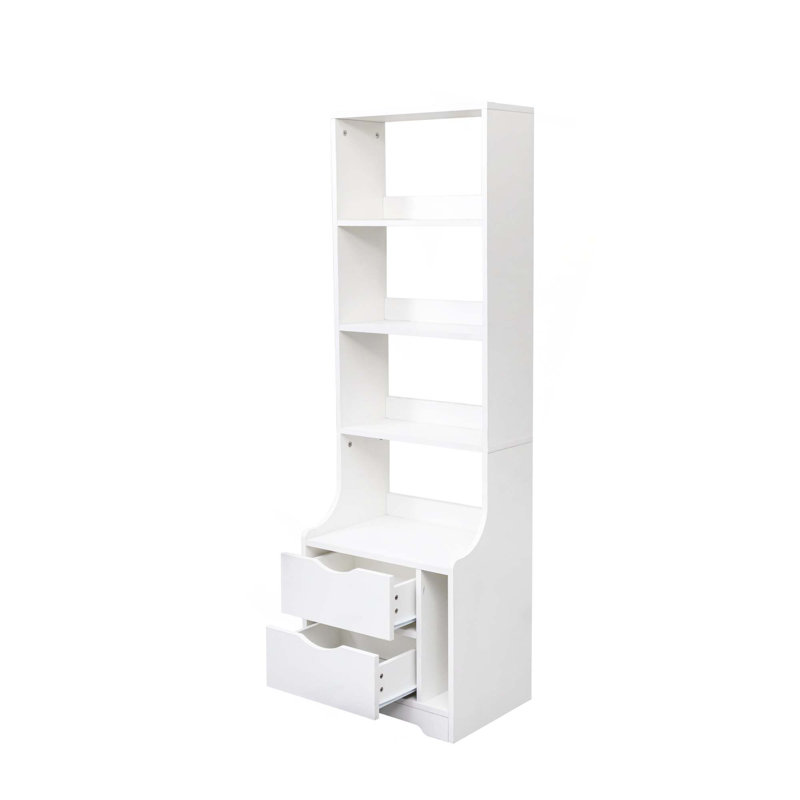 Table de chevet avec bibliothèque, table de chevet avec 2 tiroirs de rangement pour la chambre à coucher, Blanc