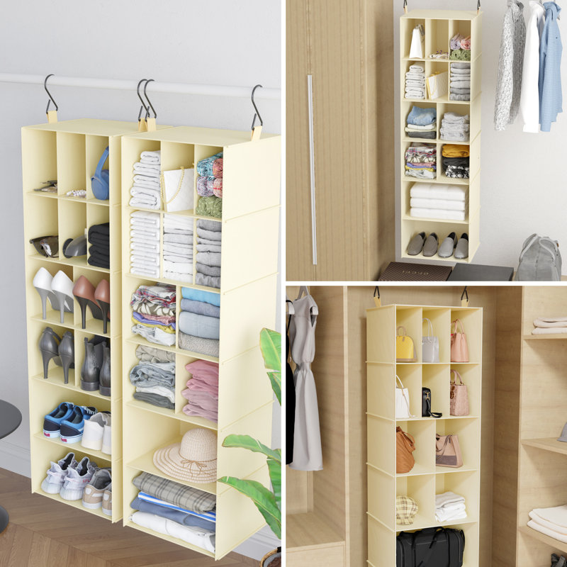 2 Pack Hanging Closet Organizer with Dividers, 24 Compartments Hanging Shoe Shelves for Closet, Wardrobe, RV and Garment Rack