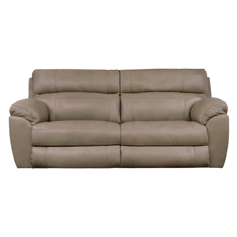 Alonii 90.5" Italian Leather Pillow Top Arm Reclining Sofa, Putty, Manual