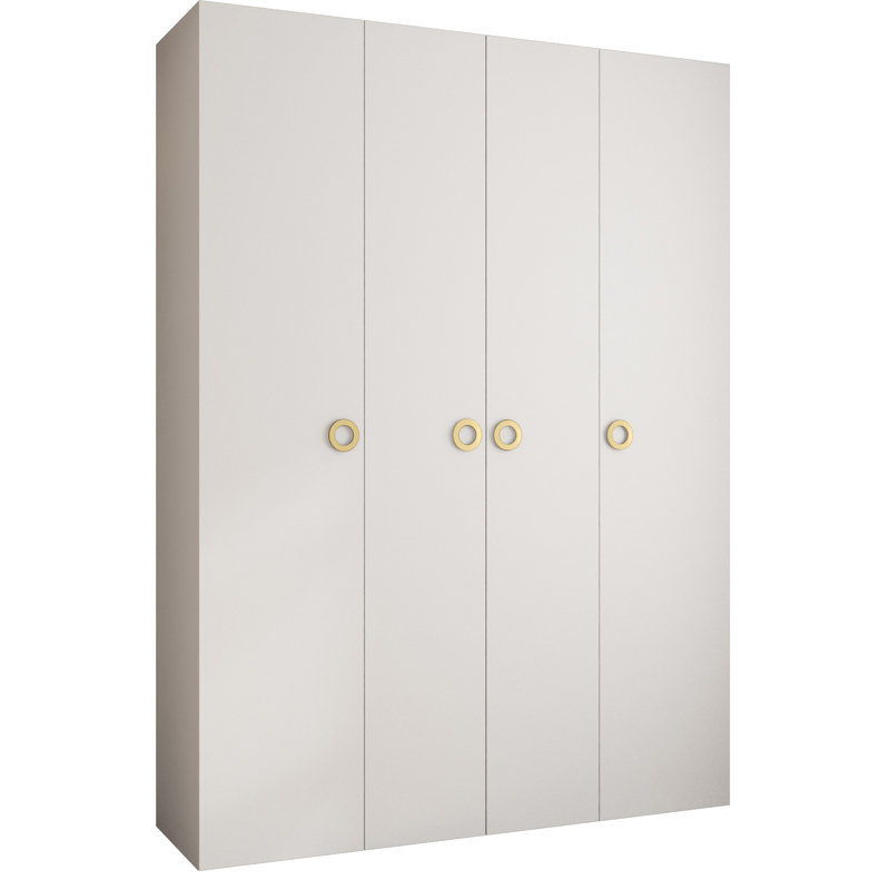 Wardrobe Moko 1, 245cm H x 180cm W x 40cm D, White Matt/Gold Hanlde