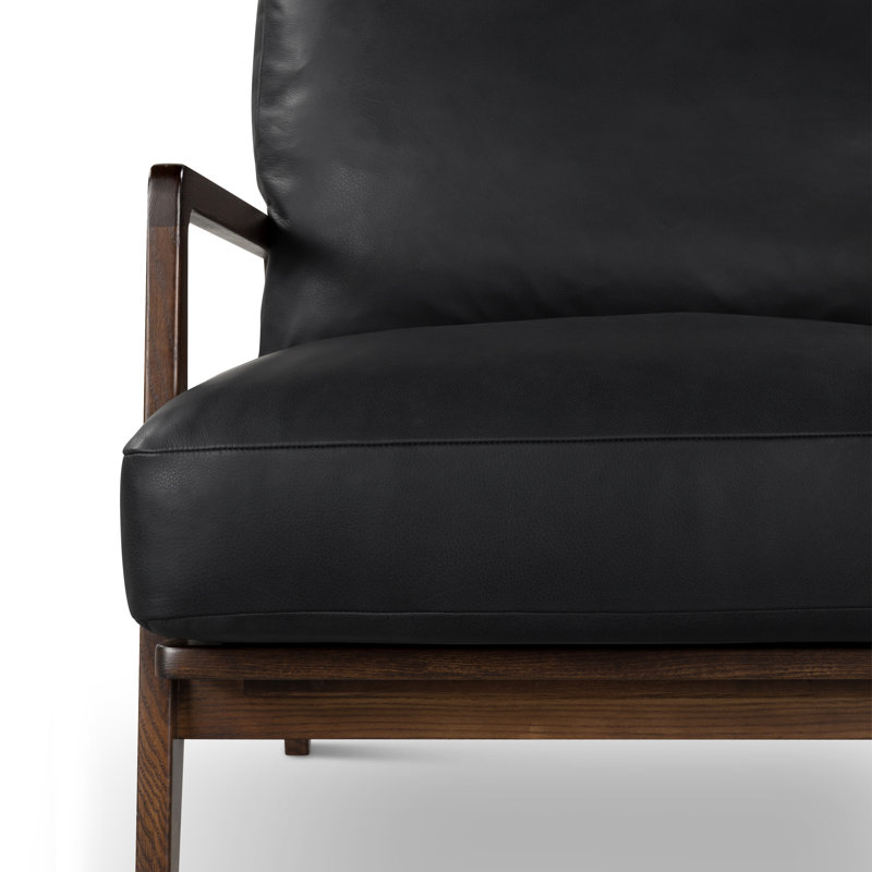 Carmelo Genuine Leather Accent Chair, Black Genuine Leather