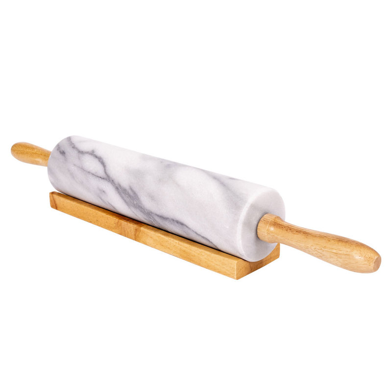 Marble Rolling Pin with Wooden Handles, Matte White