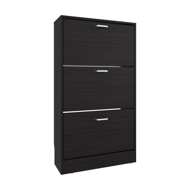 Range-chaussures, 3 portes, 3 tablettes, wengé noir, Noir
