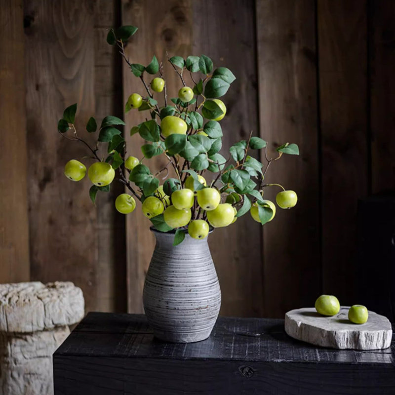 Branche de pomme verte artificielle avec feuilles, 39,37 po x 2 po