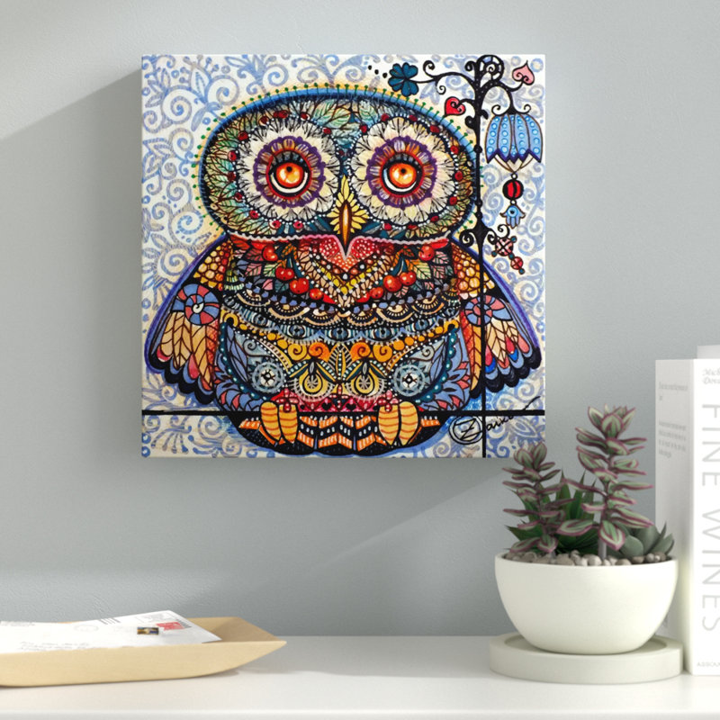 « magic graphic hibou », reproduction d’impression sur toile tendue, H 14 po x l 14 po