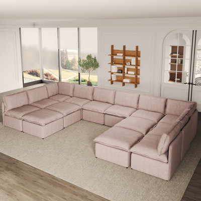 Advait 14-Piece Modular Slipcover Sectional Sofa With Lightweight Iron Frame & Ottoman