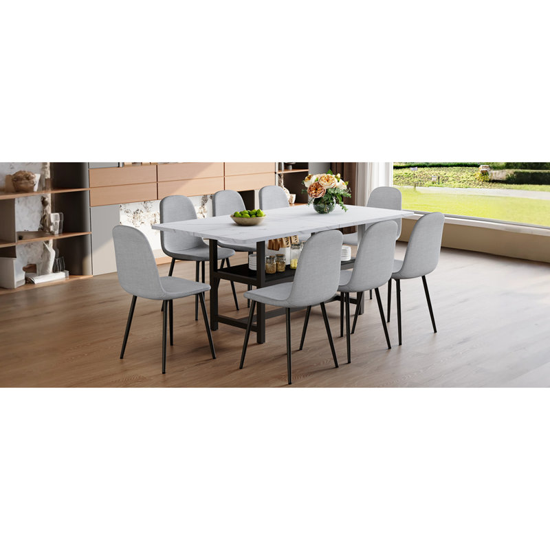 Ensemble de table de salle à manger moderne avec rangement, panneau de fibres à densité moyenne et lin, idéal pour les réunions de famille