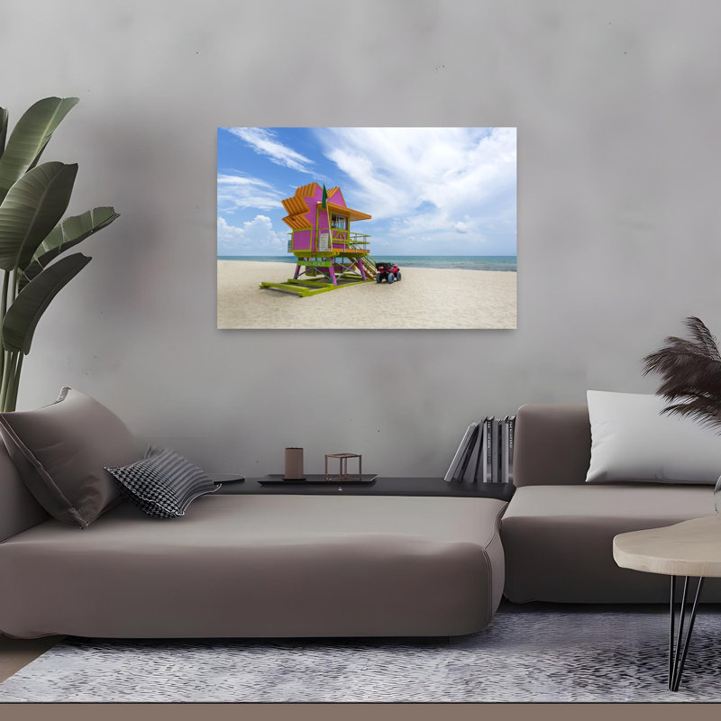 Vibrant Miami Beach Tower Colorful Vibrant Abstract Beach Landscape Wall Art Print, H 32 po x l 48 po
