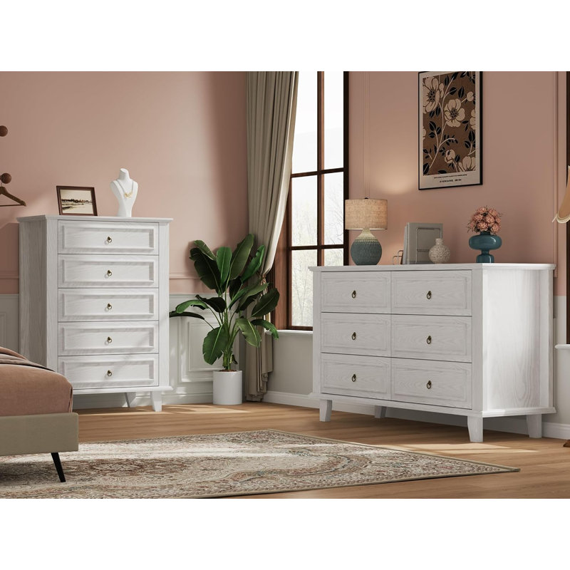 Commode à 6 tiroirs, largeur 47,2 pouces, Blanc