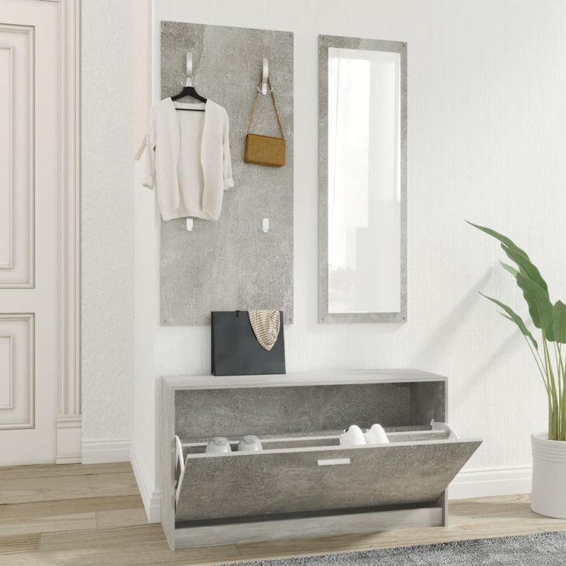 Hall Tree 203.2cm Wide with Shoe Storage, Grey