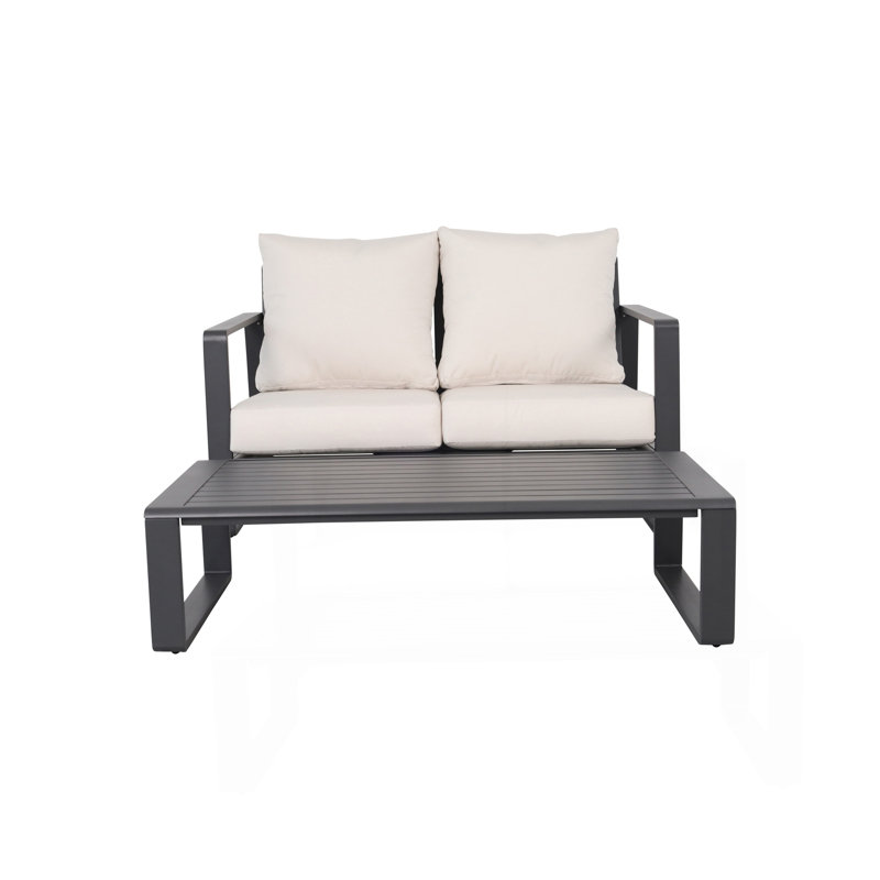 Canapé double + table basse rectangulaire, coussin en tissu blanc laiteux, Blanc