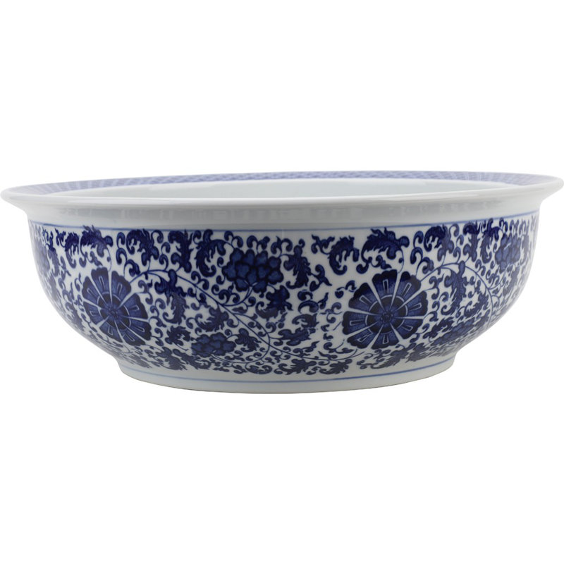 Pot à fleurs rond blanc / bleu