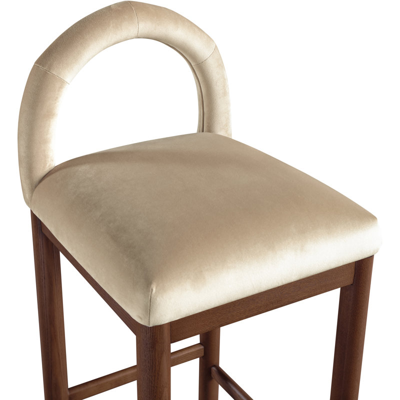 Tabouret de comptoir en velours Letcher, Siège en velours beige / structure brune