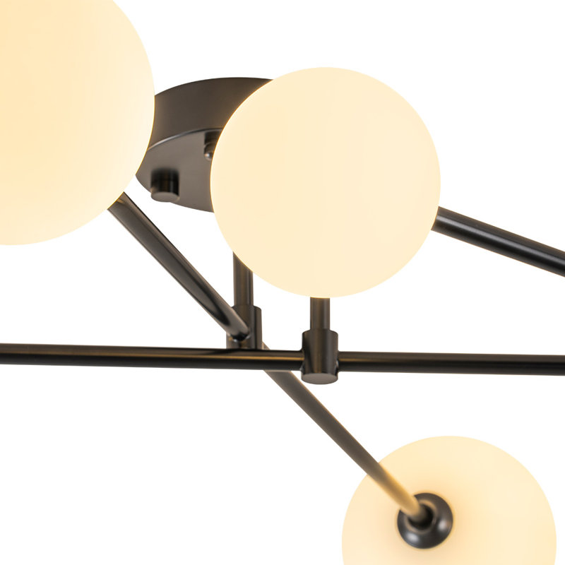 6 - Light Sputnik Glass Globe Linear Semi Flush Mount, Black