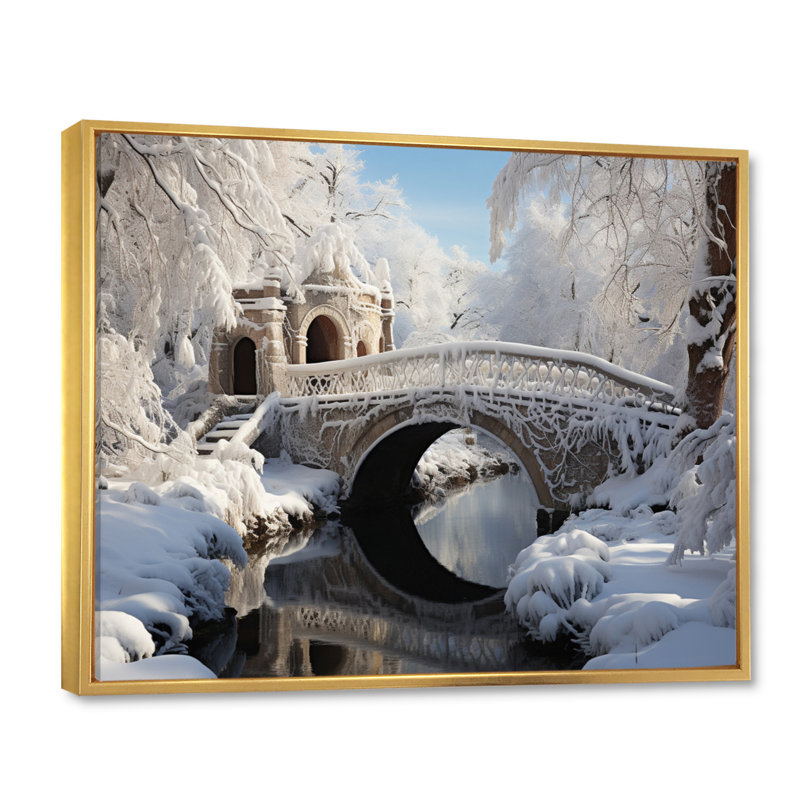 Snowy Bridges, reproduction d'art sur toile, H 16 po x l 32 po x P 1 po, Cadre flottant doré