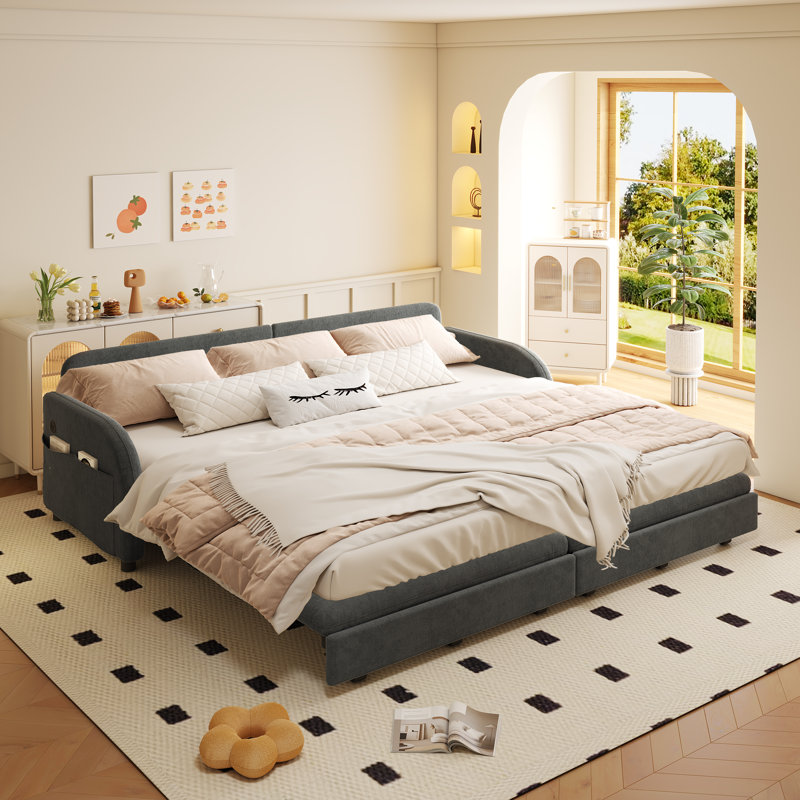 81.1" Fabric Upholstered Multifunctional Pull-Out Couch Bed, 35.2" H x 81.1" W x 33" D, Dark Gray