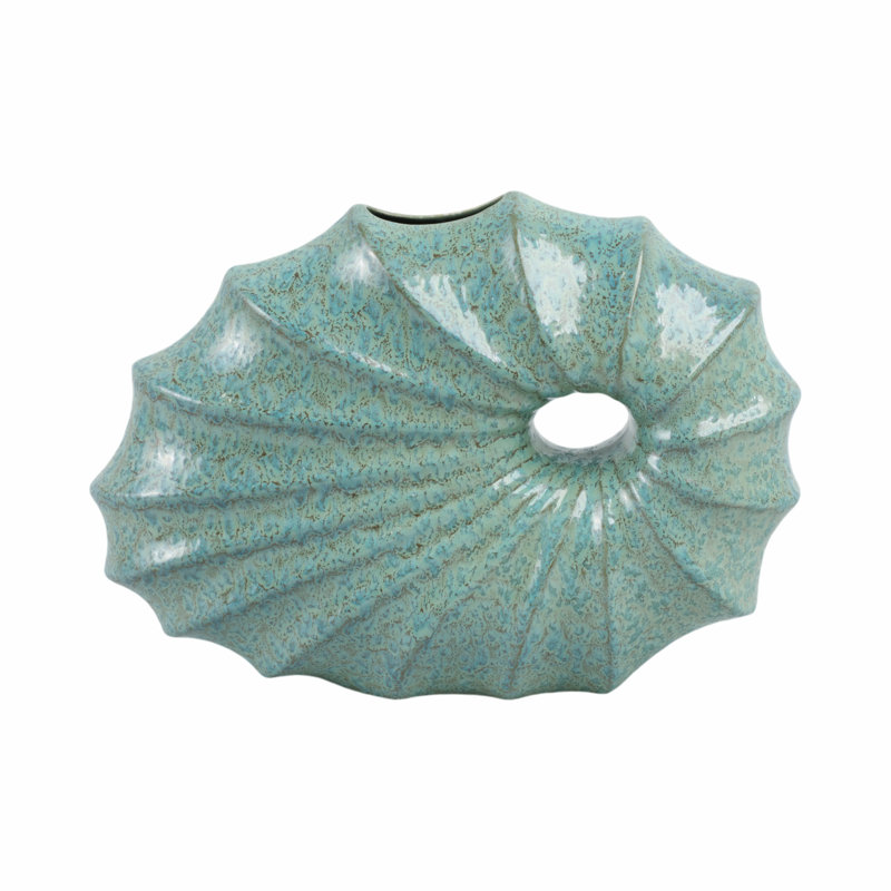Earthenware Decorative Vase - Ceramic Sculptural Accent, Modern Tabletop Decor For Home, Office, Bedroom, Or Living Room - 11" Green