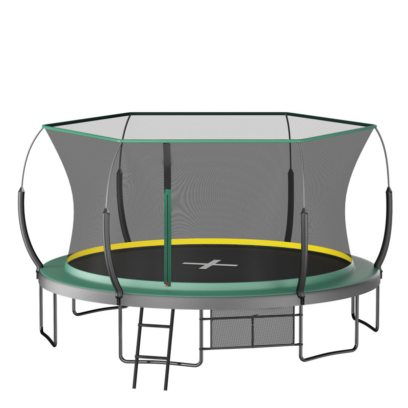 Trampoline YF 14FT Springfree avec filet de sécurité inférieur et échelle - Système de saut à l'élastique extérieur vert