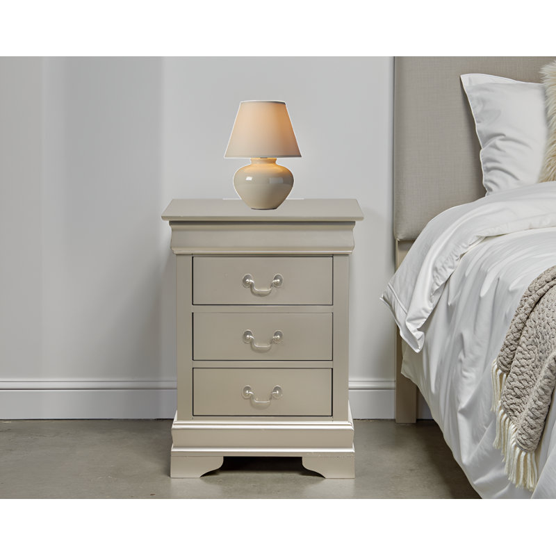 Sayre Silver Champagne 3 Drawers Nightstand, Silver Champagne