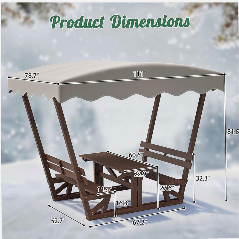 Ensemble de table de pique-nique et de banc d'extérieur en bois massif imperméable avec auvent amovible - adapté aux patios, aux jardins, aux terrasses, aux parcs et aux plages
