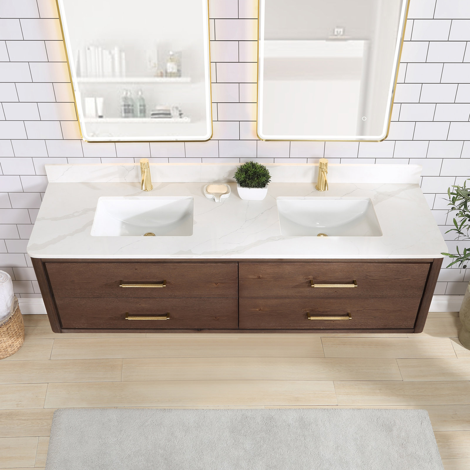 Cristo 72'' Double Bathroom Vanity, Dark Brown Oak