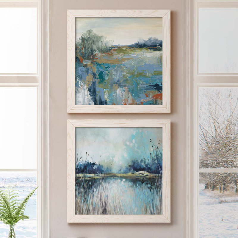 Energetic Earth - ensemble de 2 peintures sur toile encadrées, Cadre blanc, H 17 po x l 34 po x P 1,5 po