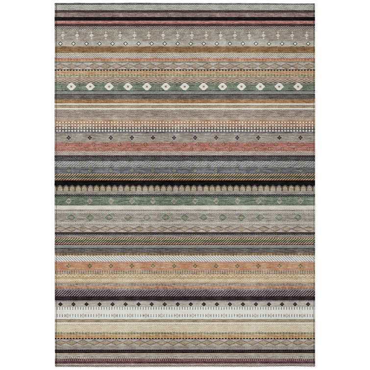 Machine Washable Indoor/Outdoor Husby ACN2218 Striped Rug