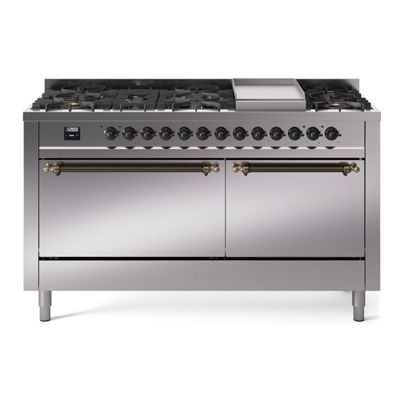 ILVE Nostalgie II Series 60 inch Dual Fuel Range with 9 Sealed Burners, Griddle (Solid Door), Natural Gas