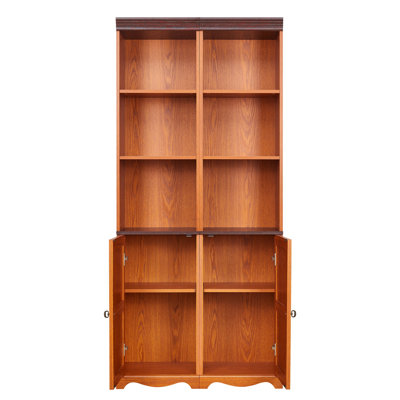 Farmhouse Tall Storage Cabinet with Adjustable Shelves, 3D Wood Grain Finish MDF Bookcase, Open Display Cubbies & Closed Barn Door Storage, Freely Combinable Bookshelf for Bedroom Living Room Office