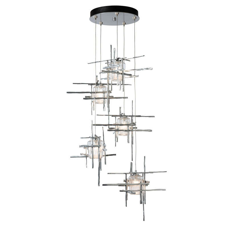 Tura 5 - Light Cluster Pendant, 50" - 130", Seeded Clear, Sterling