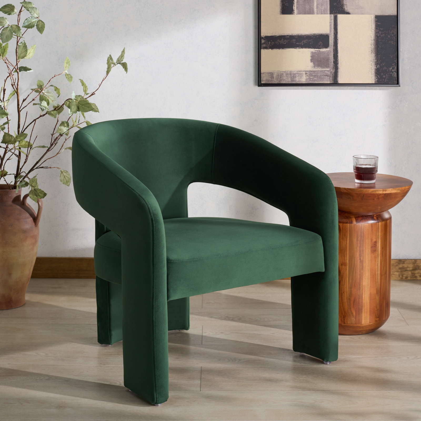 Ashlyn 28.5" W Upholstered Armchair, Forest Green Velvet