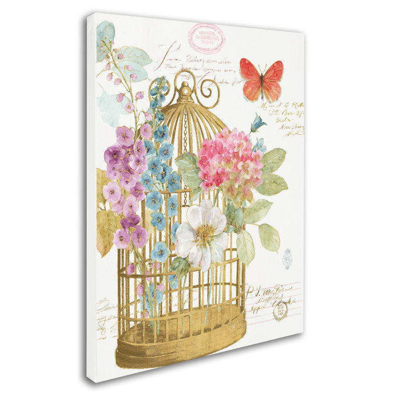Rainbow Seeds Romantic Birdcage II par Lisa Audit - impression sur toile tendue, H 19 po x l 14 po x P 2 po